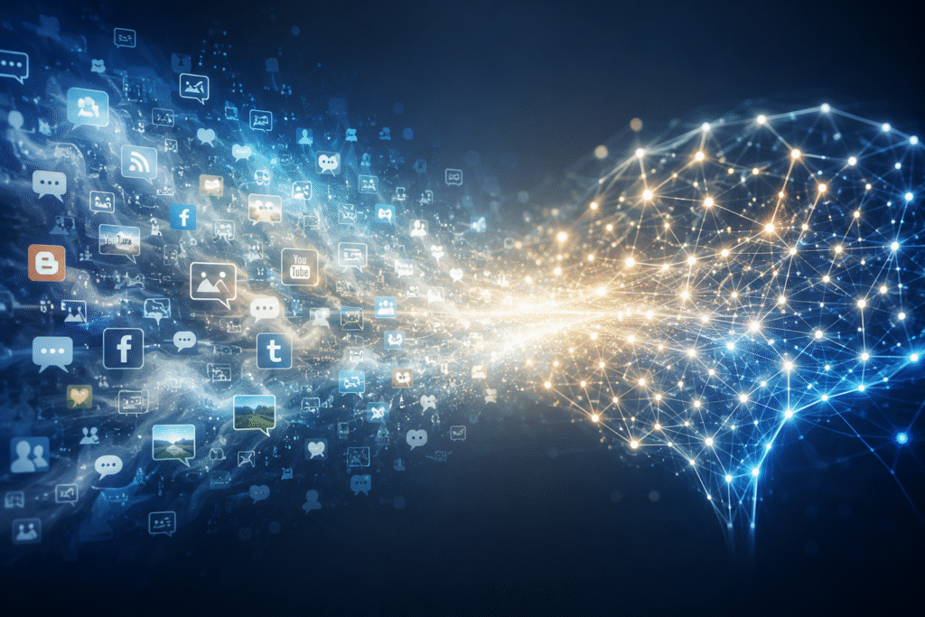 third image depicts Web 2.0 transforming into today's AI